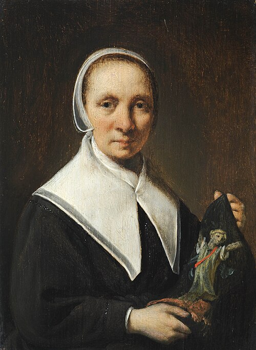 Portrait of a woman holding embroidery (?), 1660, Hendrick Martensz Sorgh