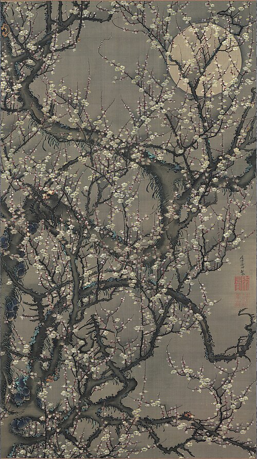 Blossoming plum under the moon, 1800, Itō Jakuchū