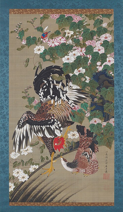 Rose mallows and fowl, 1800, Itō Jakuchū