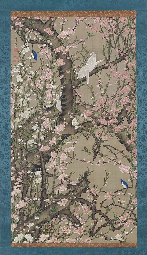 Birds on blossoming peach tree, 1800, Itō Jakuchū