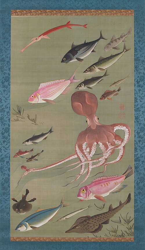 Fish and octopus, 1765, Itō Jakuchū