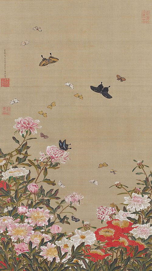 Herbaceous peonies and butterflies, 1758, Itō Jakuchū