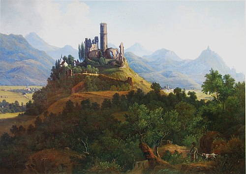 Blick auf die Godesburg und das Siebengebirge, 1836, Karl Bodmer