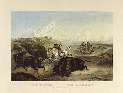Indiens chassant le bison., 1839, Karl Bodmer
