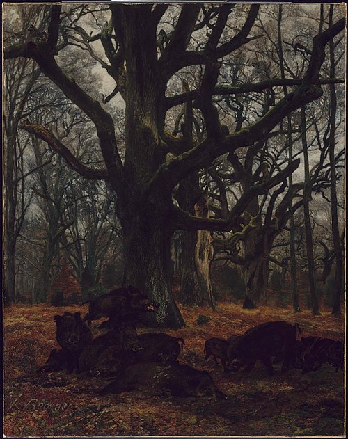 Oaks and Wild Boars, 1865, Karl Bodmer