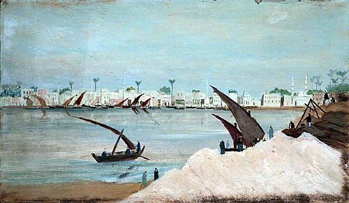 Landscape with a Riverbank Town, Boats and Figures (probably the Nile), 1899, Caroline Emily Gray Hill
