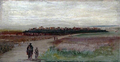 Landscape with Figures Approaching a Village, 1899, Caroline Emily Gray Hill