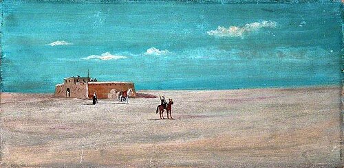 Desert Landscape with a Remote Building, Figures and Horses, 1899, Caroline Emily Gray Hill