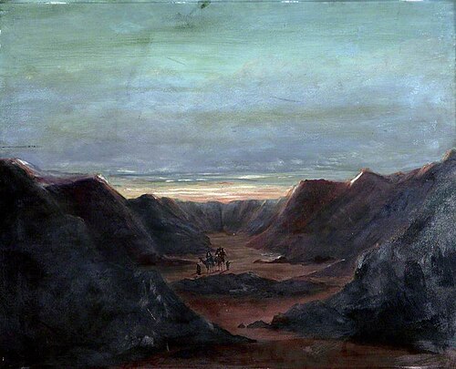 Mountainous Landscape with Camel Riders in a Valley at Sunset, 1899, Caroline Emily Gray Hill