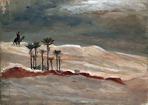 Desert Landscape with a Camel Rider, Palm Trees and Stormy Sky, 1899, Caroline Emily Gray Hill