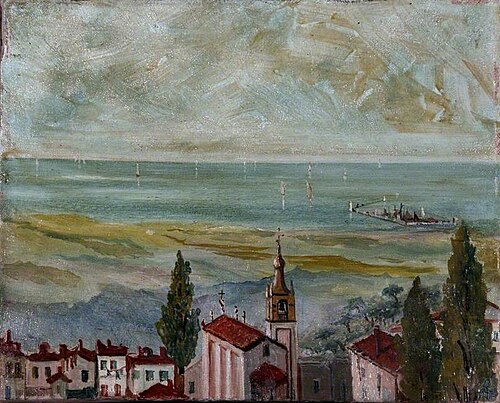European Coastal Town Looking Out to Sea, 1899, Caroline Emily Gray Hill