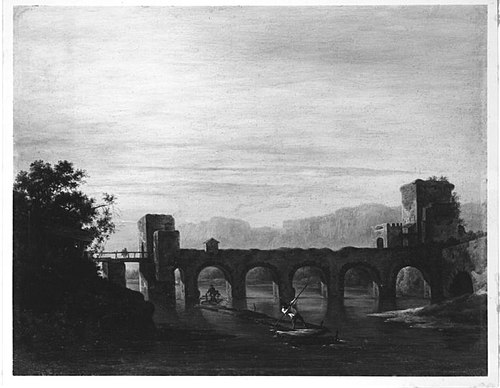 Flusslandschaft mit Bogenbrücke, 1775, Johann Ludwig Aberli