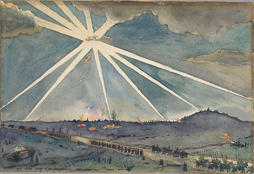 Hun Plane Caught in Searchlights - Arras-Cambrai Road - France - Sept 1918, 1918, David McAusland Carlile