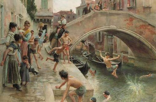 Figures on a Venetian Canal, 1893, Ludwig Passini