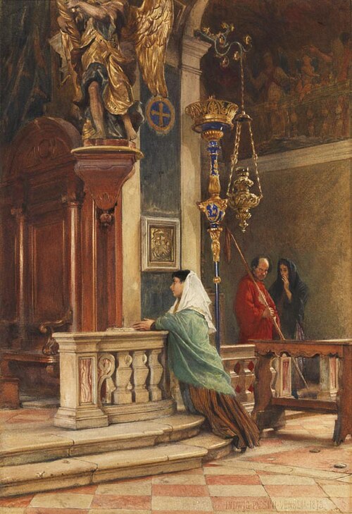 Prayer in a Venetian Church, 1873, Ludwig Passini