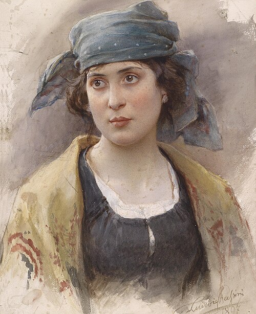 Young Woman with Green Headscarf, 1897, Ludwig Passini