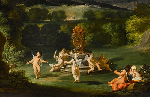 Musizierende Putten in einem Park, 1705, Johann Rudolf Huber