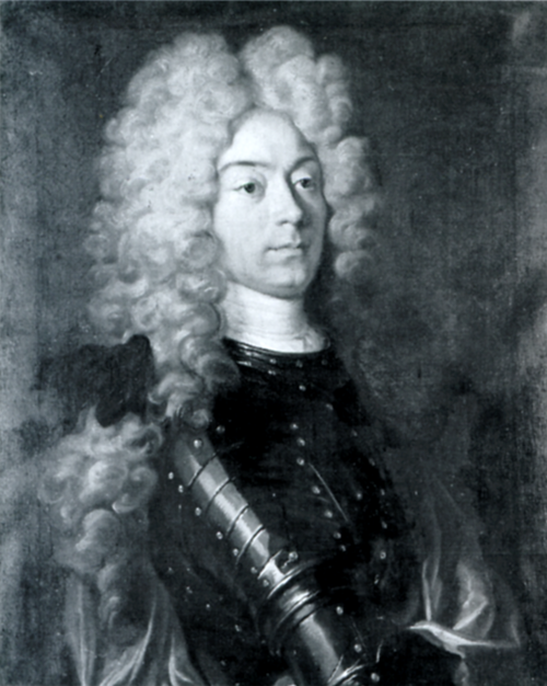 Bildnis Johann Frisching (1668-1726), Mitherr zu Rümligen, Offizier, Venner zu Metzgern., 1698, Johann Rudolf Huber