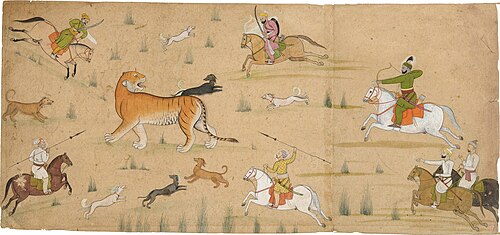 Maharaja Balwant Singh hunts a tiger, 1750, Nainsukh