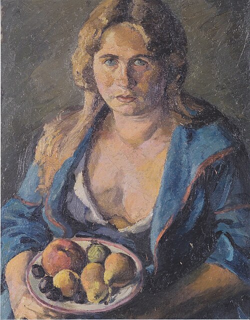 The artists wife with a fruit-plate, 1925, Felix Esterl