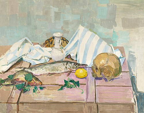 Stillleben mit Totenkopf und Fischen, 1929, Felix Esterl