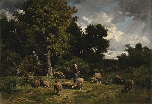 Shepherdess and Sheep, , Charles Jacque