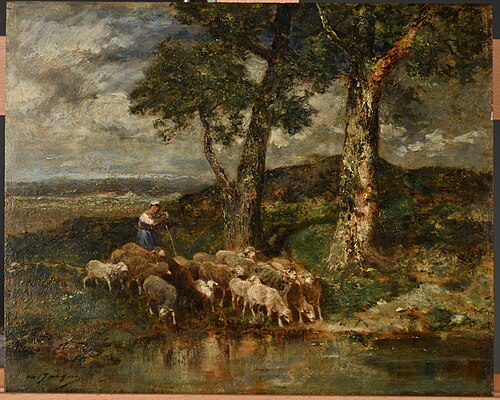 Moutons à l'abreuvoir, 1853, Charles Jacque