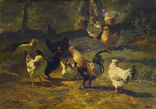 Poultry in a Landscape, 1861, Charles Jacque