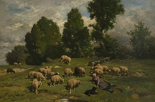 Shepherdess and Sheep in a Landscape, 1871, Charles Jacque