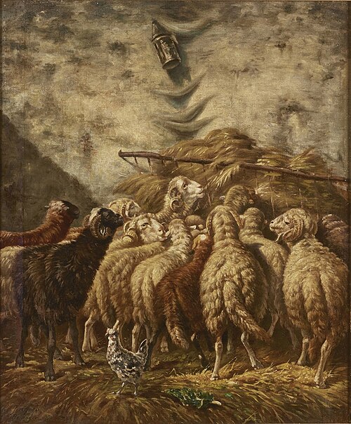 Interior of a Sheepfold by Night, , Charles Jacque