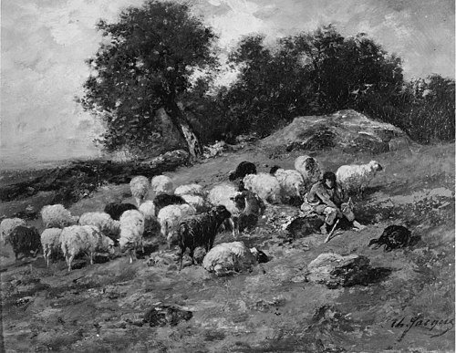 Shepherd and Sheep, , Charles Jacque