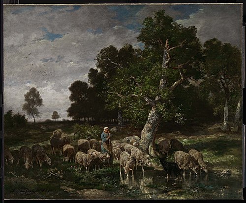 Shepherdess Watering Sheep, 1881, Charles Jacque