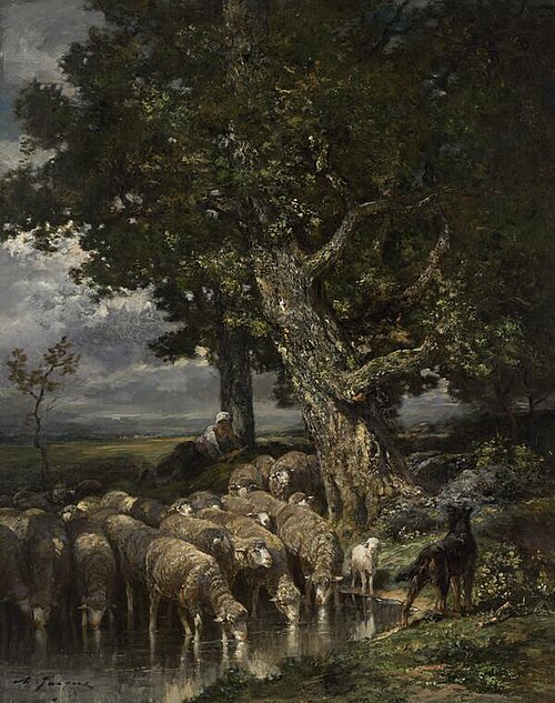 Sheep at a Watering Place, 1845, Charles Jacque