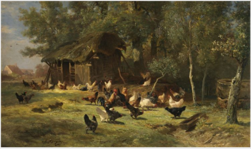 Poultry among Trees, 1867, Charles Jacque
