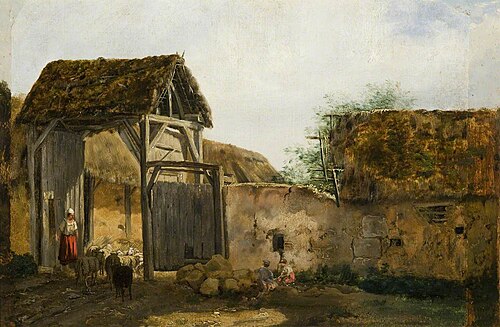 Personnages devant une ferme, , Charles Jacque