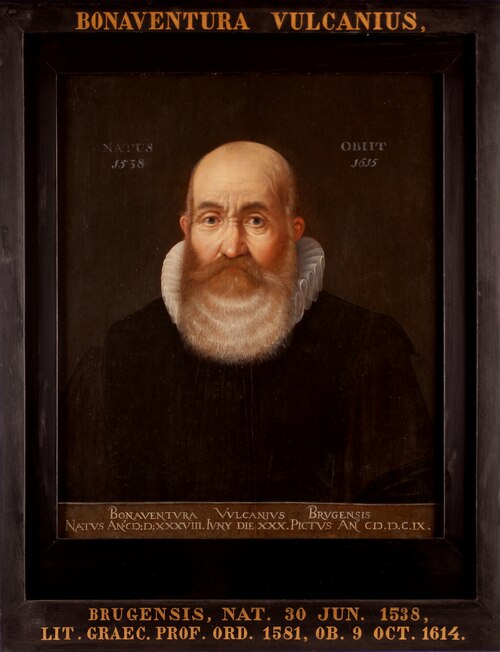 Portret van Bonaventura Vulcanius, hoogleraar Grieks en Latijn te Leiden, 1609, unknown