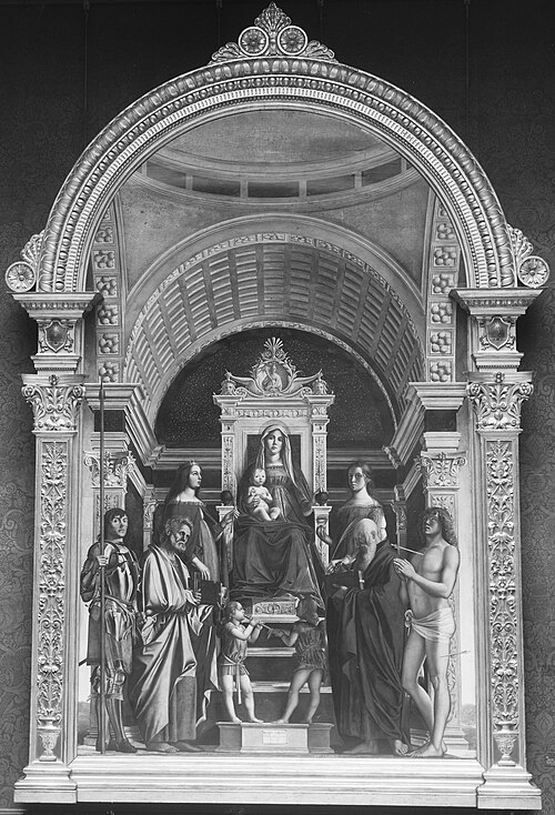 Mary enthroned with the child  six saints, 1490, Alvise Vivarini