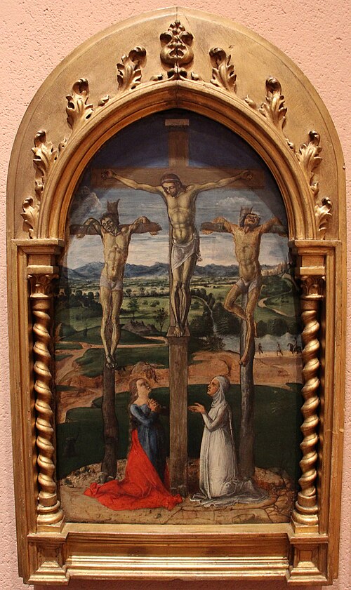 crocifissione con la maddalena e una devota, 1475, Alvise Vivarini