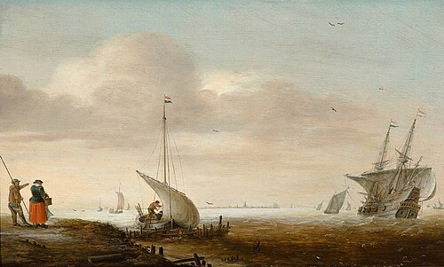 A river scene with ships, 1625, Hans Goderis