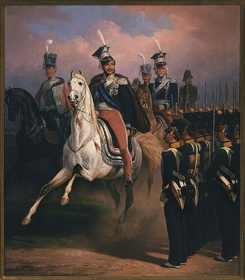 Prince Józef Poniatowski before the front of grenadiers, 1857, Janvier Suchodolski