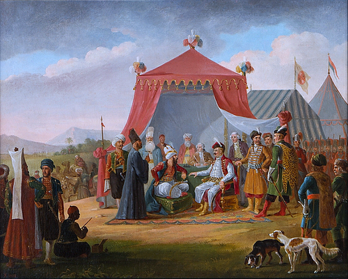 Marshall of the Confederation of Bar Michał Hieronim Krasiński takes a Turkish dignitary., 1875, Janvier Suchodolski