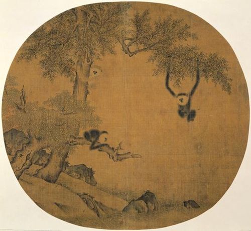 Gibbons Playing in Tree Branches, 1050, Yi Yuanji