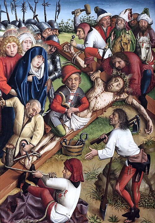 Kreuzaufnagelung Christi, 1450, Maître de la Passion de Karlsr