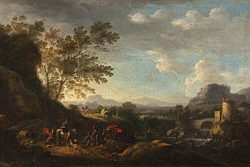 Hilly Landscape with Wayfarers, 1666, Johann Franciscus Ermels