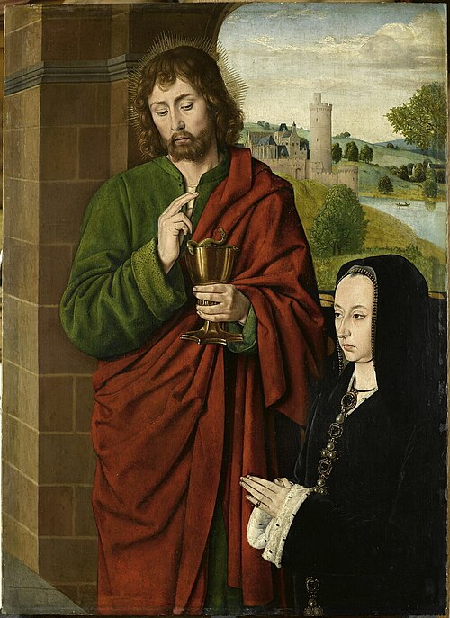 Anne de France, dame de Beaujeu, duchesse de Bourbon, présentée par saint Jean l'évangéliste, 1492, Jean Hey