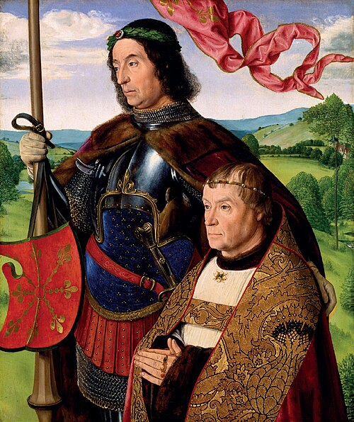 Saint Maurice et Jean de La Barre, trésorier du chapitre Saint-Maurice d’Angers, 1490, Jean Hey