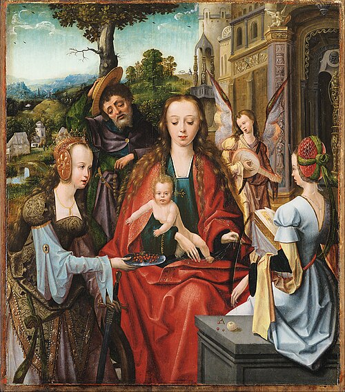 The Holy Family with Two Saints, 1520, Master of the Antwerp Adoration