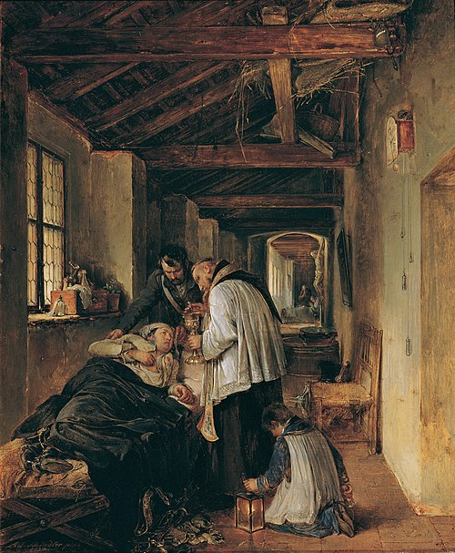 Einem verwundeten Offizier wird die letzte Ölung erteilt, 1834, Albert Schindler