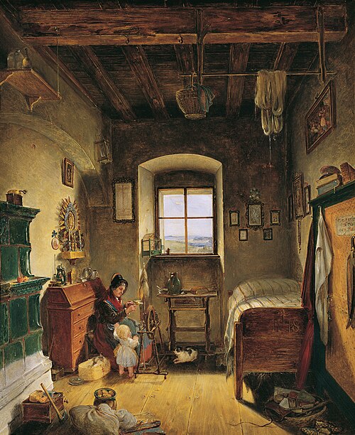 Die Witwe des Landwehrmannes (Bauernstube), 1836, Albert Schindler