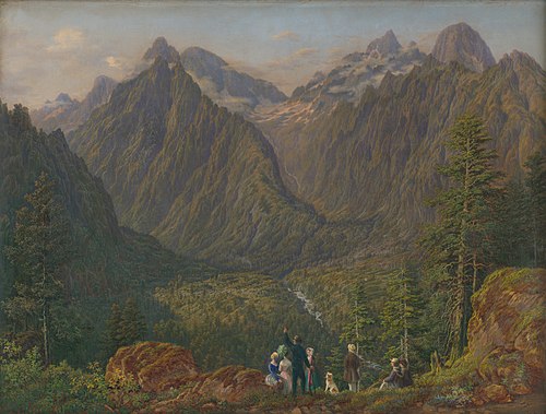 Tatranská krajina s figurálnou štafážou, 1855, Karol Tibély